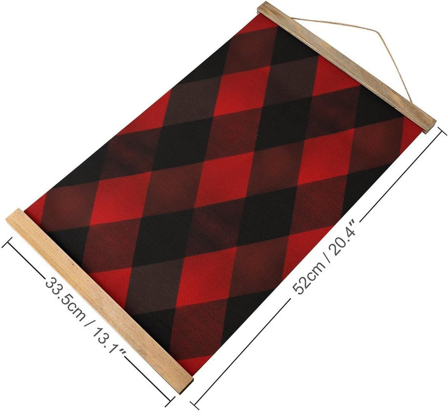 Vintage Plaid Red And Black Poster with Wooden Frame Personalized Linen Hanging Scroll Painting Rustic Wall Hanging Illustrative Modern Artwork Decor for Home Living Room Bedroom Office