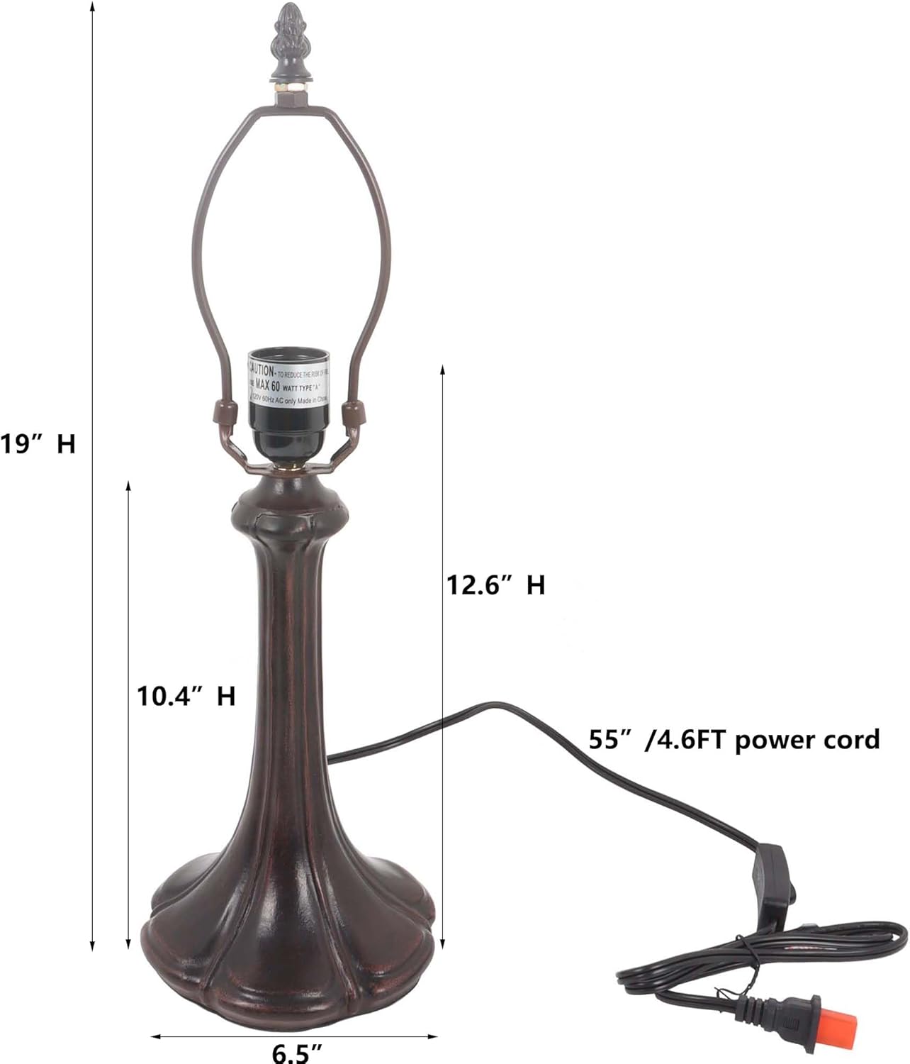Bieye B10021 Antique Brown Alloy Table Lamp Base with E26 Socket, 6.5" Hx19 H
