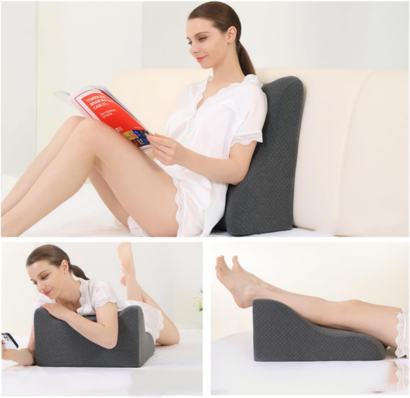 Memory Foam Body Support Pillow for Hip Elevation and Body Support, Butt Support Cushion for Sleeping, Reading and Lumbar Relief with Removable Cover (Double Gray)