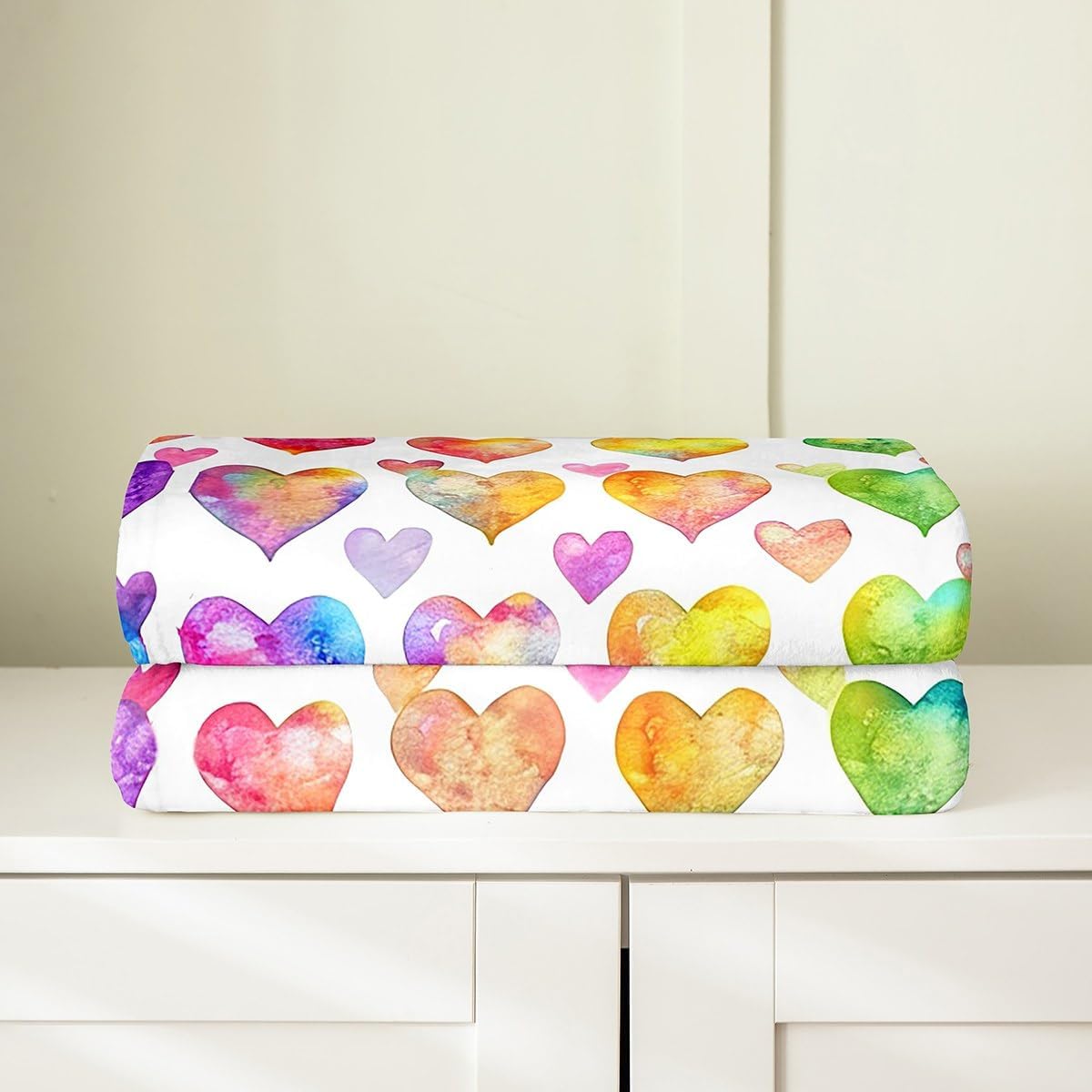 Feelyou Love Heart Fleece Flannel Fuzzy Blanket, Rainbow Heart Pattern, Plush Throw Blanket, 50"x60", All Season, Bed Blanket for Kids, Microfiber Room Decor Throw