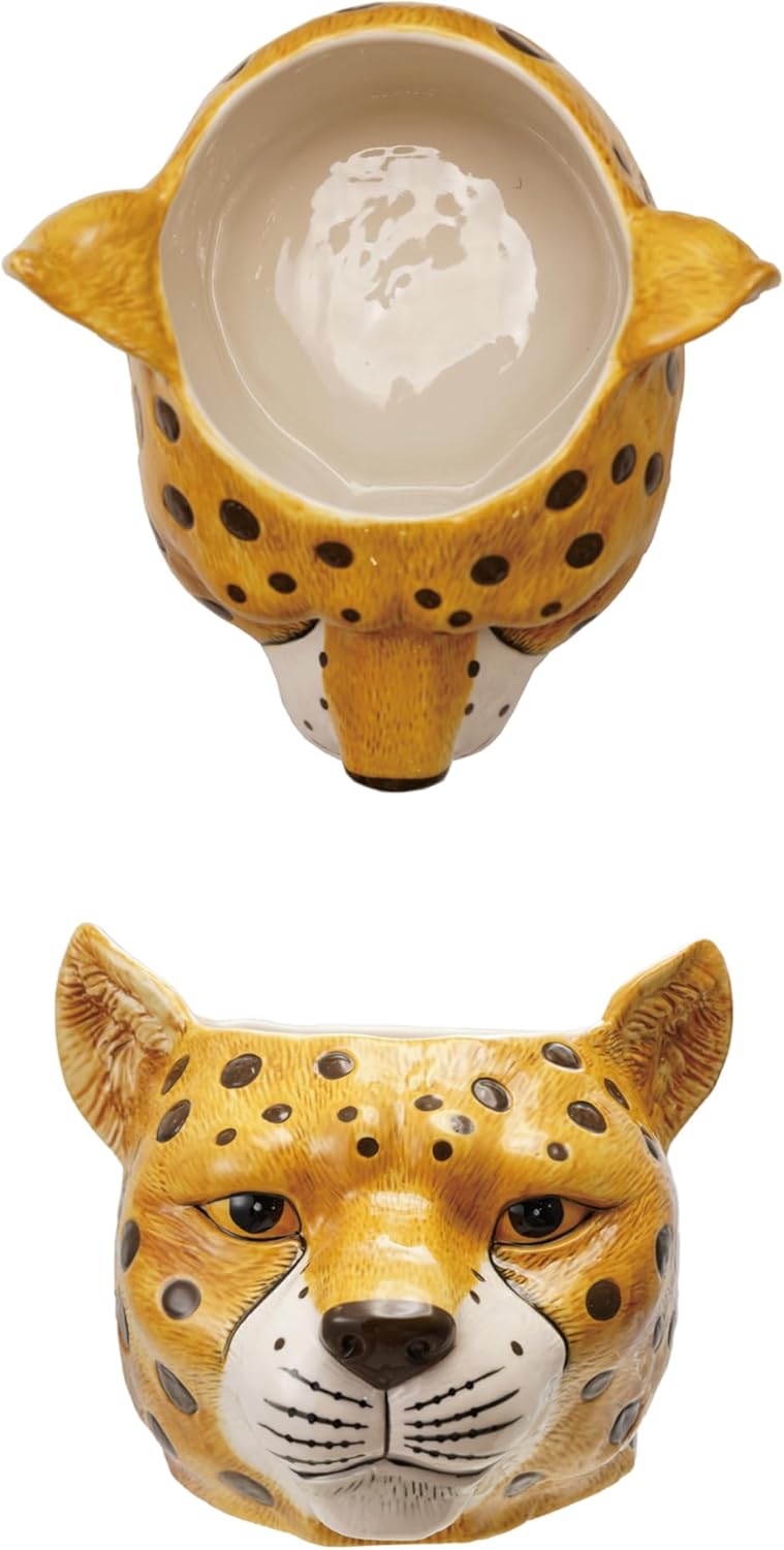 Creative Co-Op Ceramic Cheetah Head Planter, Multicolor