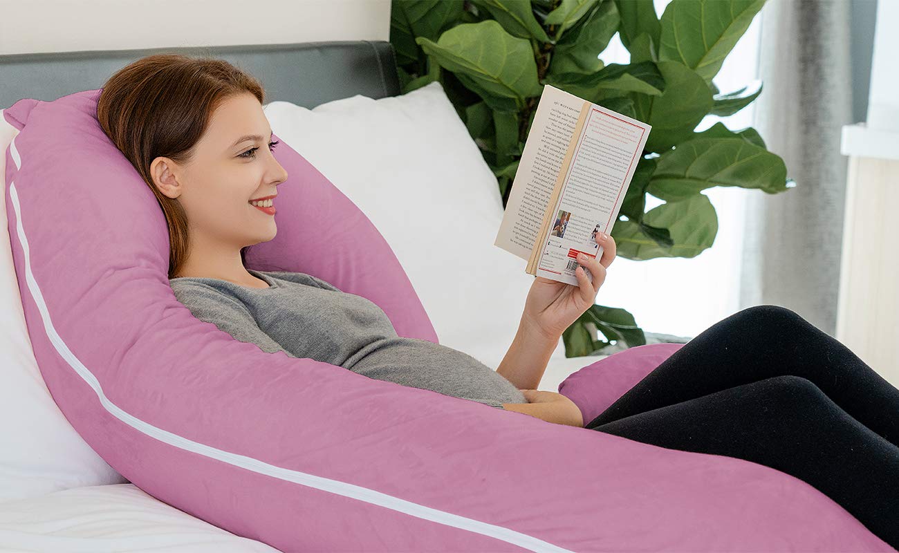 INSEN Pregnancy Pillow, Maternity Body Pillow with Velvet Cover,C Shaped for Side Sleeping (Purple Velvet)