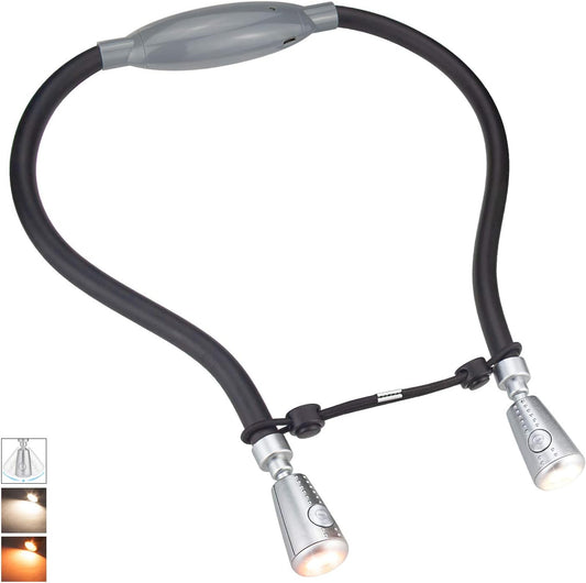 LED Neck Reading Light, Rechargeable 8 LED 2 Modes, Bendable Arms Swing Head, Brightness Adjustable Amber Light for Reading, Camping, Repairing, Knitting