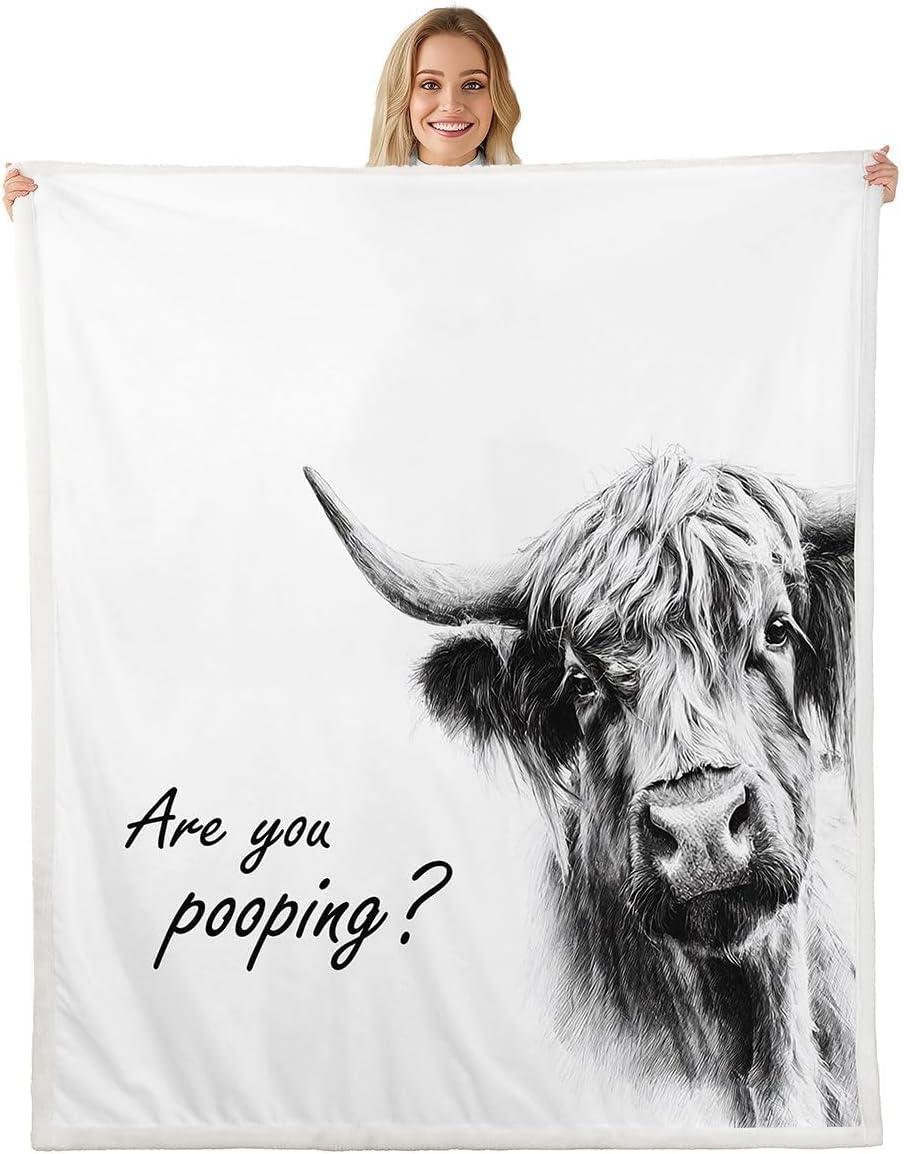 Feelyou Highland Cow Sherpa Throw Blanket for Couch Farmhouse Super Soft Cozy Fleece Cute Animal Blanket for Winter, Plush Throw White Baby 30"x40" Cartoon All Season