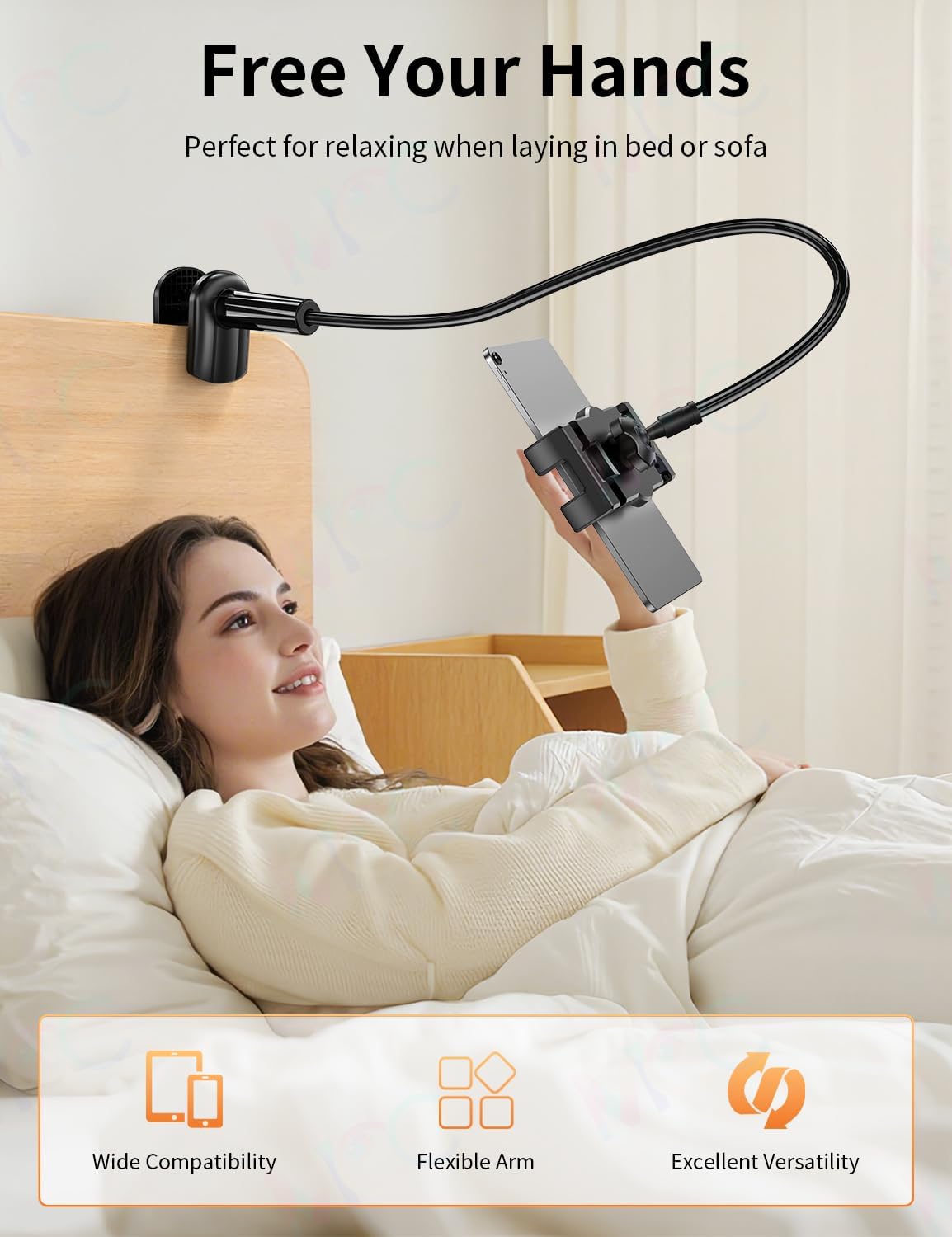 Gooseneck Tablet Holder Stand for Bed Adjustable Flexible Long Arm Tablets Mount Clamp on Table Compatible with iPad Air Mini | Galaxy Tabs | Kindle Fire | Switch or Other 4.7-12.9" Devices
