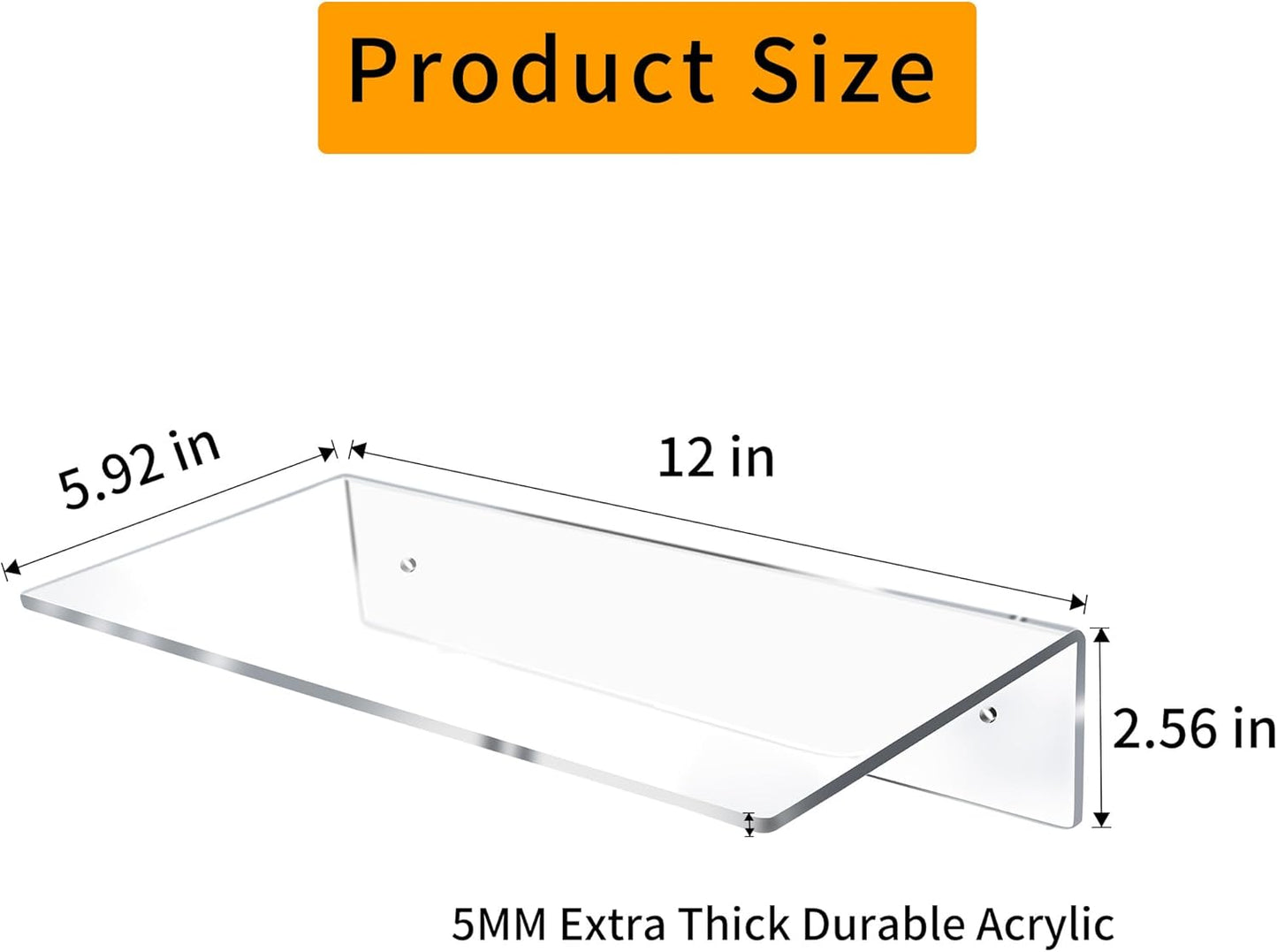 12 Inch L-Shaped Acrylic Floating Shelf Clear Wall Mounted Shelves Invisible 5MM Thick Shelf for Wall Storage Clear Shelves for Makeup Photo Picture Book Record Display 4 Pack
