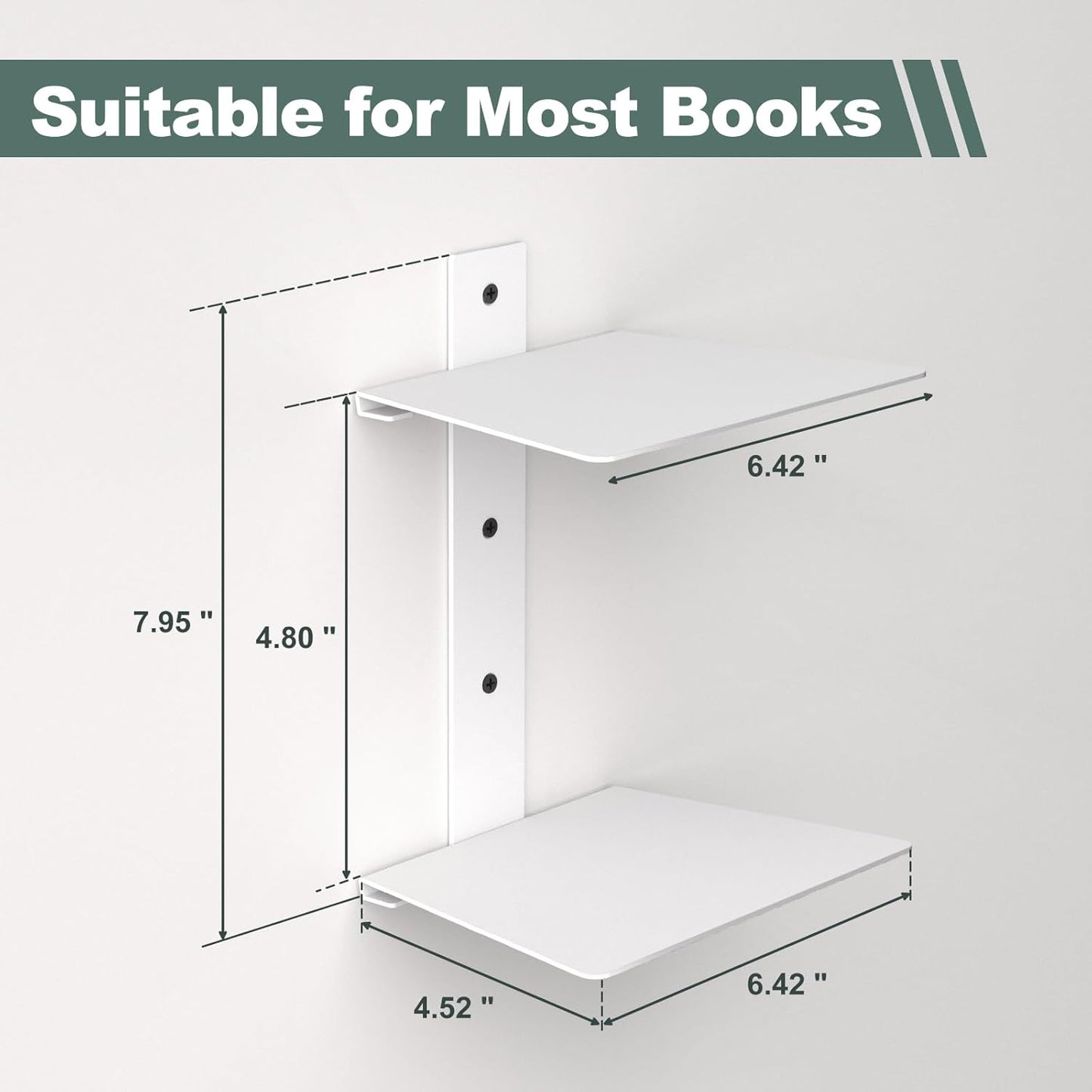 Invisible Floating Bookshelves for Wall, 8 Tier Vertical Spine Book Tower, Heavy Duty Floating Book Shelves Metal Book Organizers for Home Office, 4 Pack(White)
