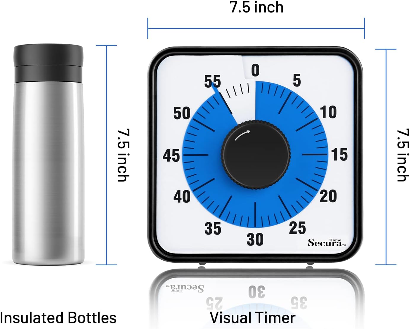 60-Minute Visual Timer, 7.5 Inch Oversize Countdown Timer Clock for Kids and Adults, Durable Mechanical Time Management Tool with Magnetic Backing （Navy Blue）