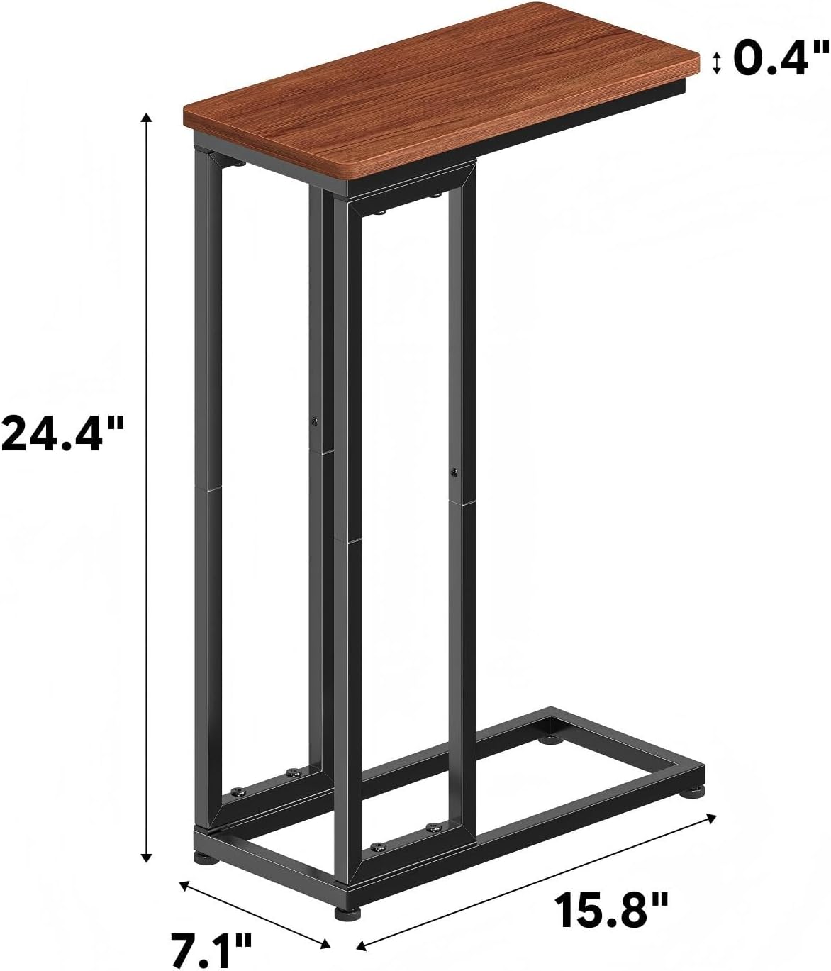 C Shaped End Table, Small Side Table for Couch, Sofa Table Snack Table with Metal Frame for Living Room, Bedroom, Rustic Brown