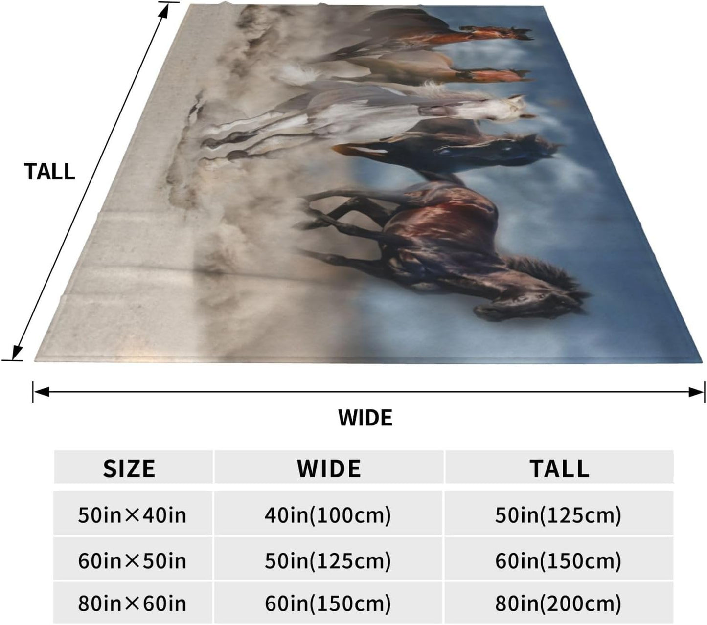 Horse Blanket, Soft Warm Fuzzy Fleece Plush Blanket 50''x40'', Smooth Cozy Flannel Throw Blanket for Bed/Couch/Office/Camping