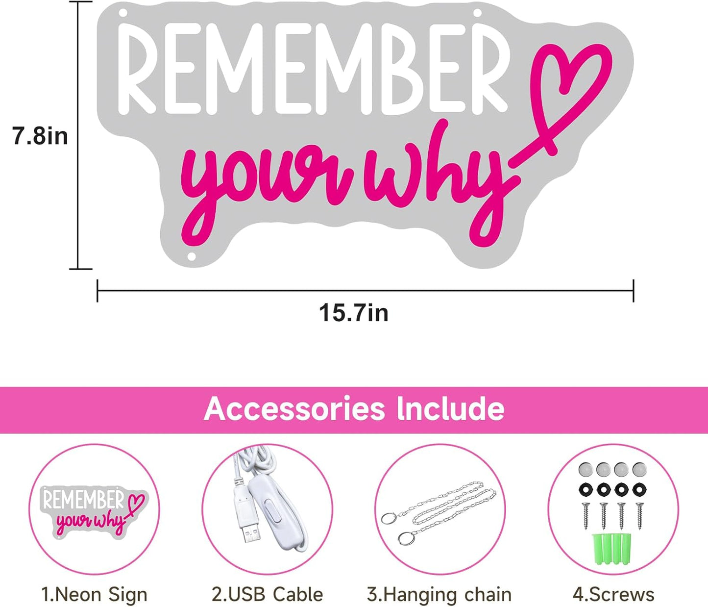 Neon Sign Remember Your Why Neon Sign Dimmable Neon Light Sign for Wall Motivational Wall Art Neon Light for Office, Bar, Gym, Cool Neon Light Sign for Party, Events, Birthday Gifts