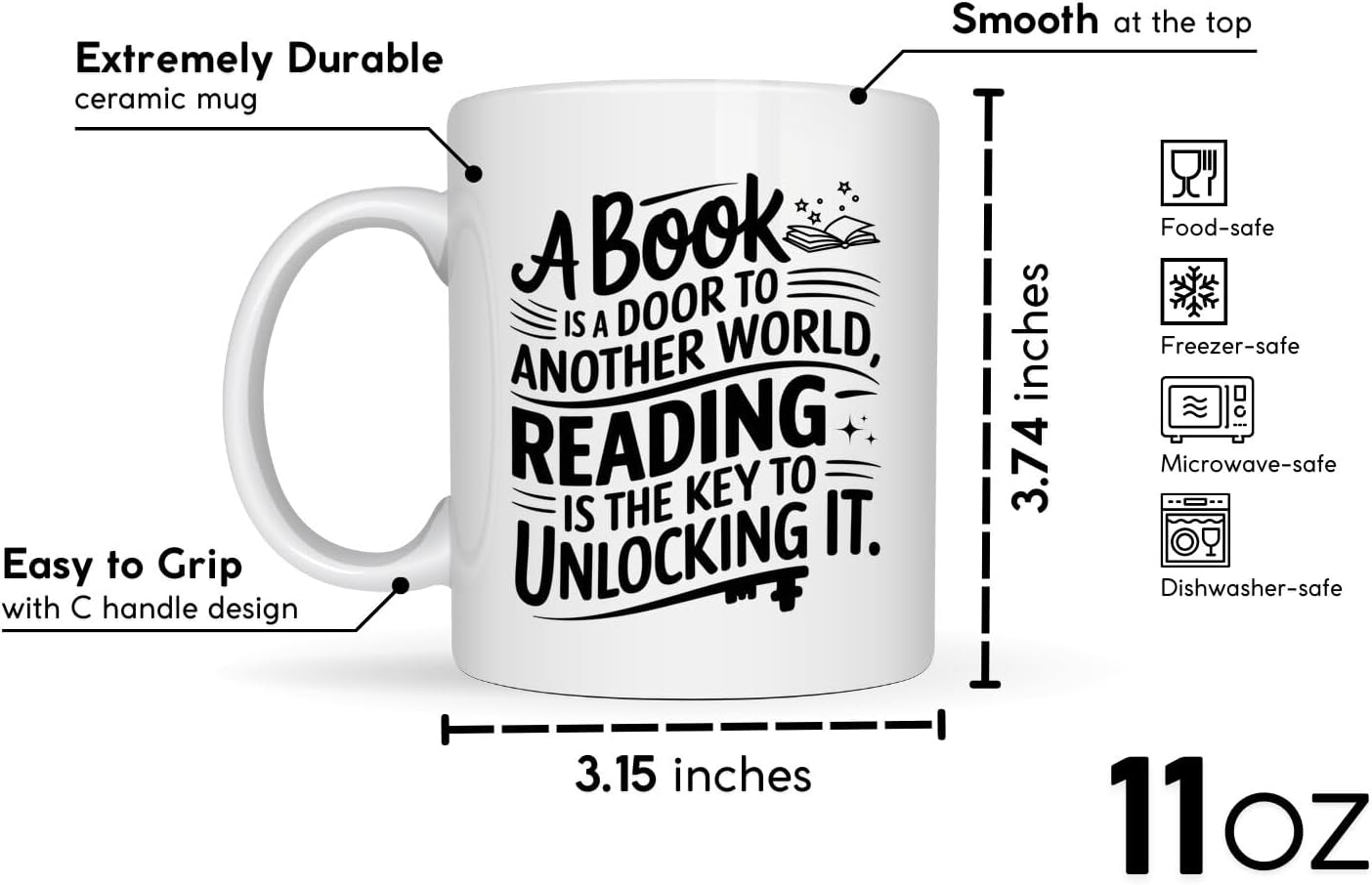 Book Lover Coffee Mug 11oz White - Book Door - Gift for Bookworm Reader Reading Lover Bookish Women