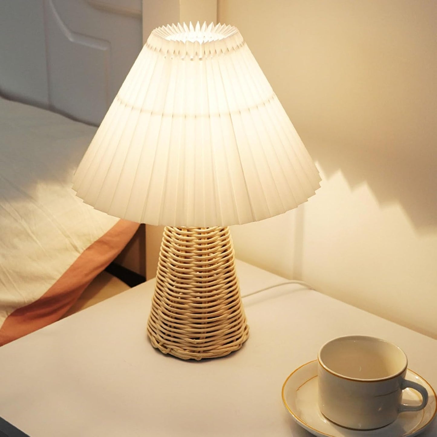 Desk Lamp, 2pcs Vintage Pleated Nightstand Lamp Soft Warm Bedside Lamp LED Lights with USB Cable Small Lamp for Living Room Decoration