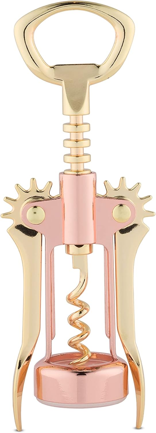 Twine Winged Corkscrew Wine Opener, Versatile Bottle Opener for Beer and Soft Drinks, Stainless Steel with Ergonomic Handle and Sharp Screw for Bartenders, Home Bar, Kitchen, Set of 1, Copper and Gold