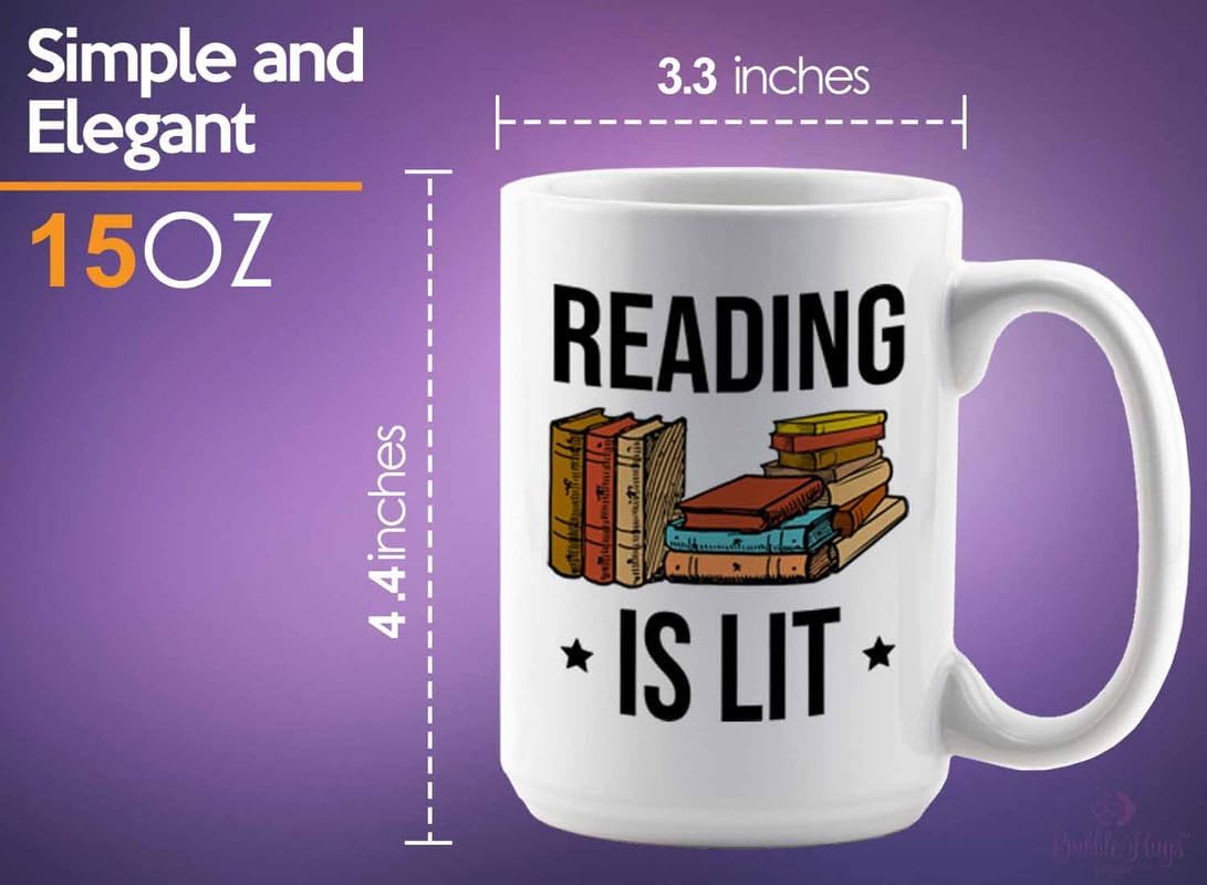 Reading Bookworm Coffee Mug 15oz White - Reading is Lit - Reading Reader Book Worm I Know Things Book Addict Book Lover Bookish Novelist Librarian Writer
