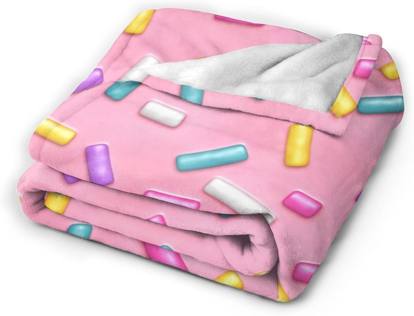 Pink Girly Donut Sprinkles Throw Blanket Super Soft Warm Bed Blankets for Couch Bedroom Sofa Office Car, All Season Cozy Flannel Plush Blanket Gifts for Girls Boys Teens Adults 60"x50"