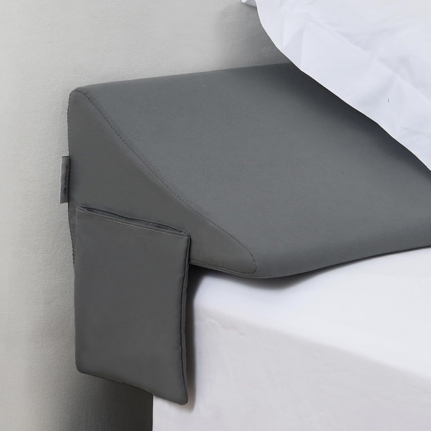 Vekkia King Bed Wedge Pillow for Headboard Gap Filler (0–5.5"), Prevents Pillows & Items from Falling, High-Density Foam Mattress Gap Filler with Pockets, Removable Cover, Gray, 76"x10"x6.5"