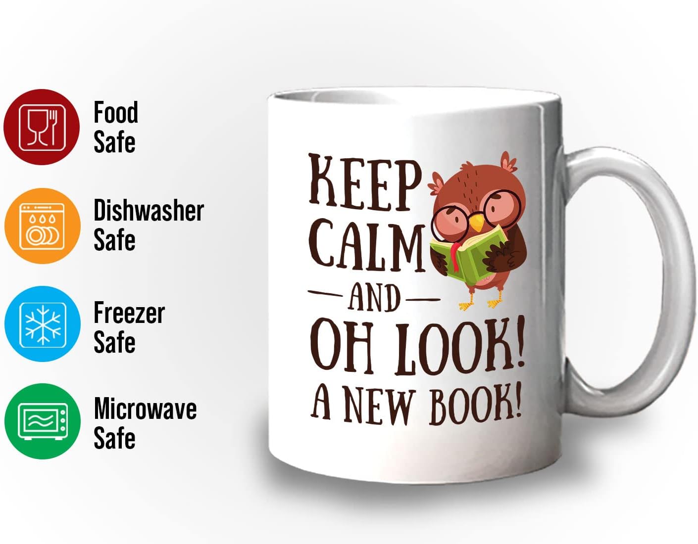 Bubble Hugs Book Lover Coffee Mug 11oz White - Keep Calm and Oh New Book - Reading Owl Reader Stack of Books Lover Bookish Novelist Librarian Writer