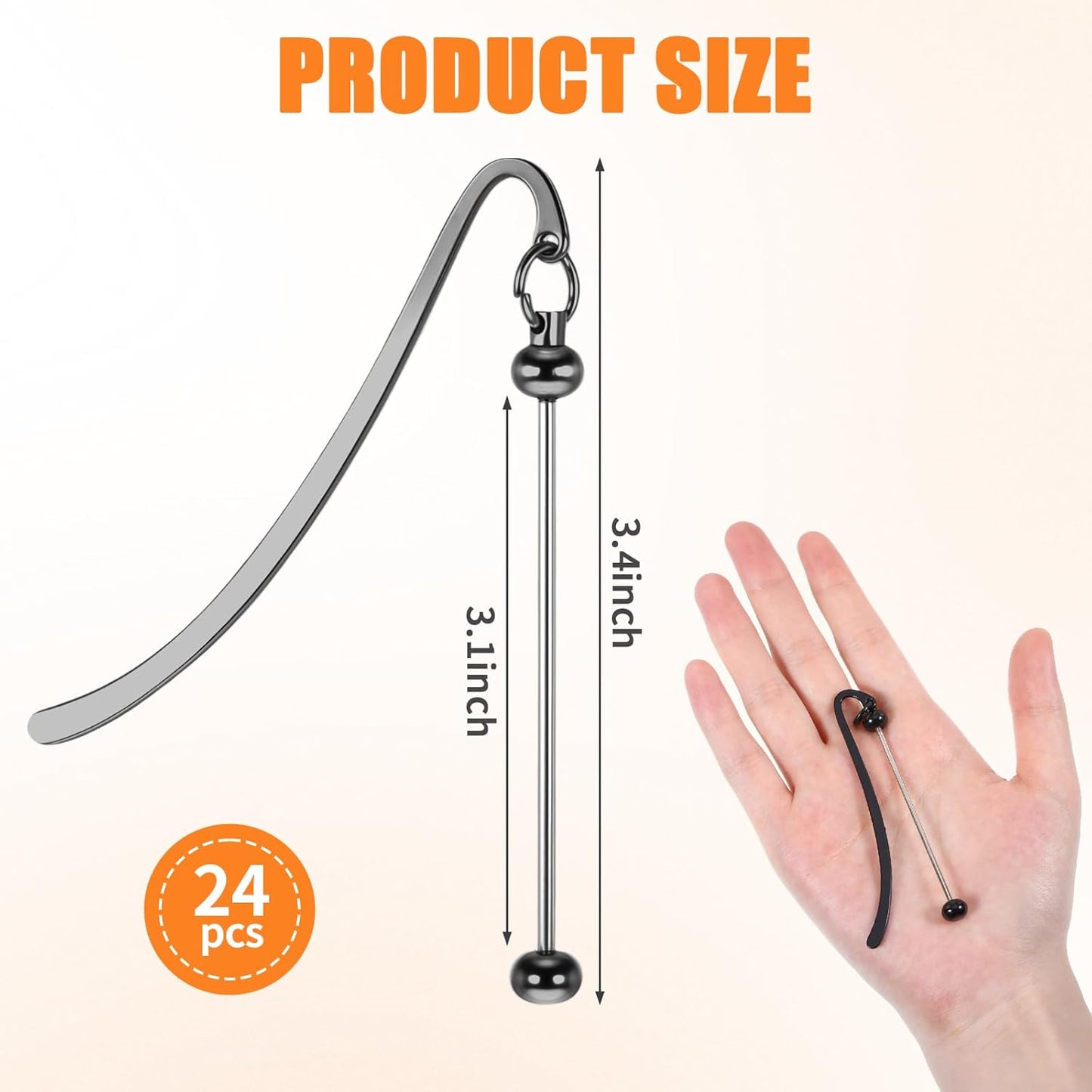 24 Pcs Beadable Bookmarks DIY Metal Bookmark Bar, Metal Beadable Blank Bar Beaded Bookmark Craft Jewelry Pendant DIY Modern, Charm Gifts for Book Lovers, Students, Teachers Office Supplies (Black)