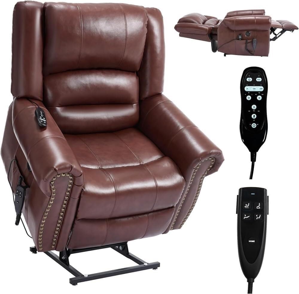 Dual Motor Lift Recliner Chair for Elderly Electric Lounge Chair Lay Flat Adjustable Massage Heat Infinite Position Standing Assistance USB Ports Upholstered Seating Comfortable Reclining Sofa