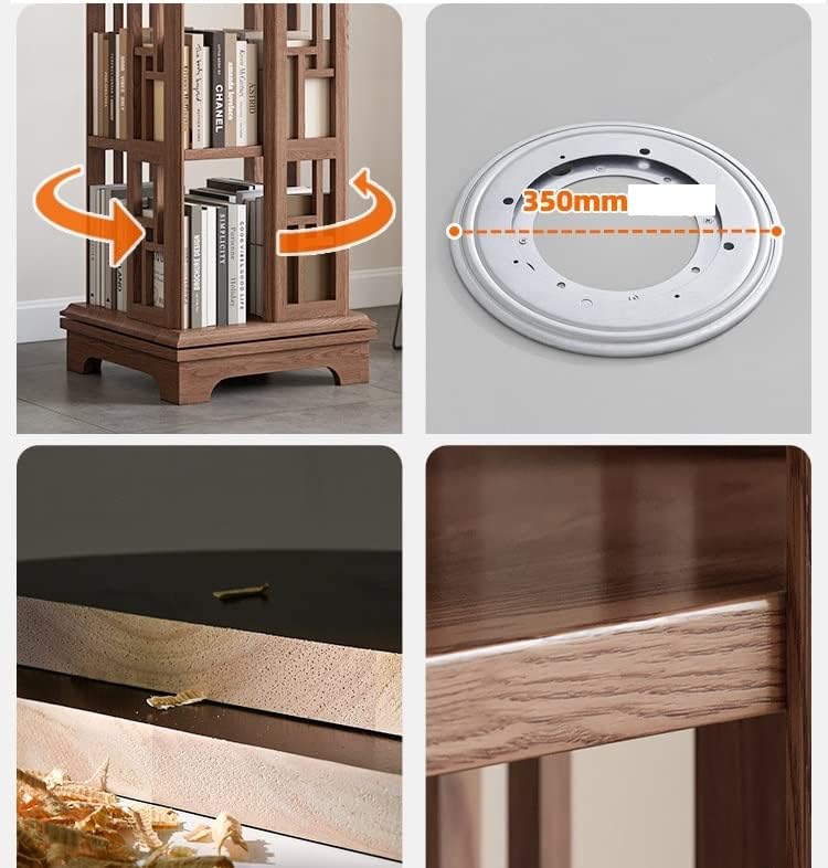 All Solid Wood Rotating Bookshelf, 360-degree Bookcase Creative Simple Floor Bookcase Shelf for Living Room MINGPING (Size : Log Color 5floors 44x44x170cm) ()