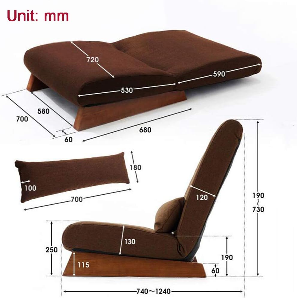 Floor Chair, Individual Folding Meditation Chair Adjustable Backrest with Removable Footstool Lazy Lounge Sofa Chair Japanese-Style for Reading Games, 3 Colour (Color : Bro