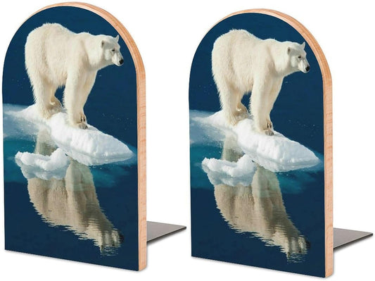 Polar Bear Wooden Bookend Non-Slip Book Ends Heavy Duty Book Stopper with Metal Base Books Holderd Decorative Bookends Stands Firmly for Office Supplies