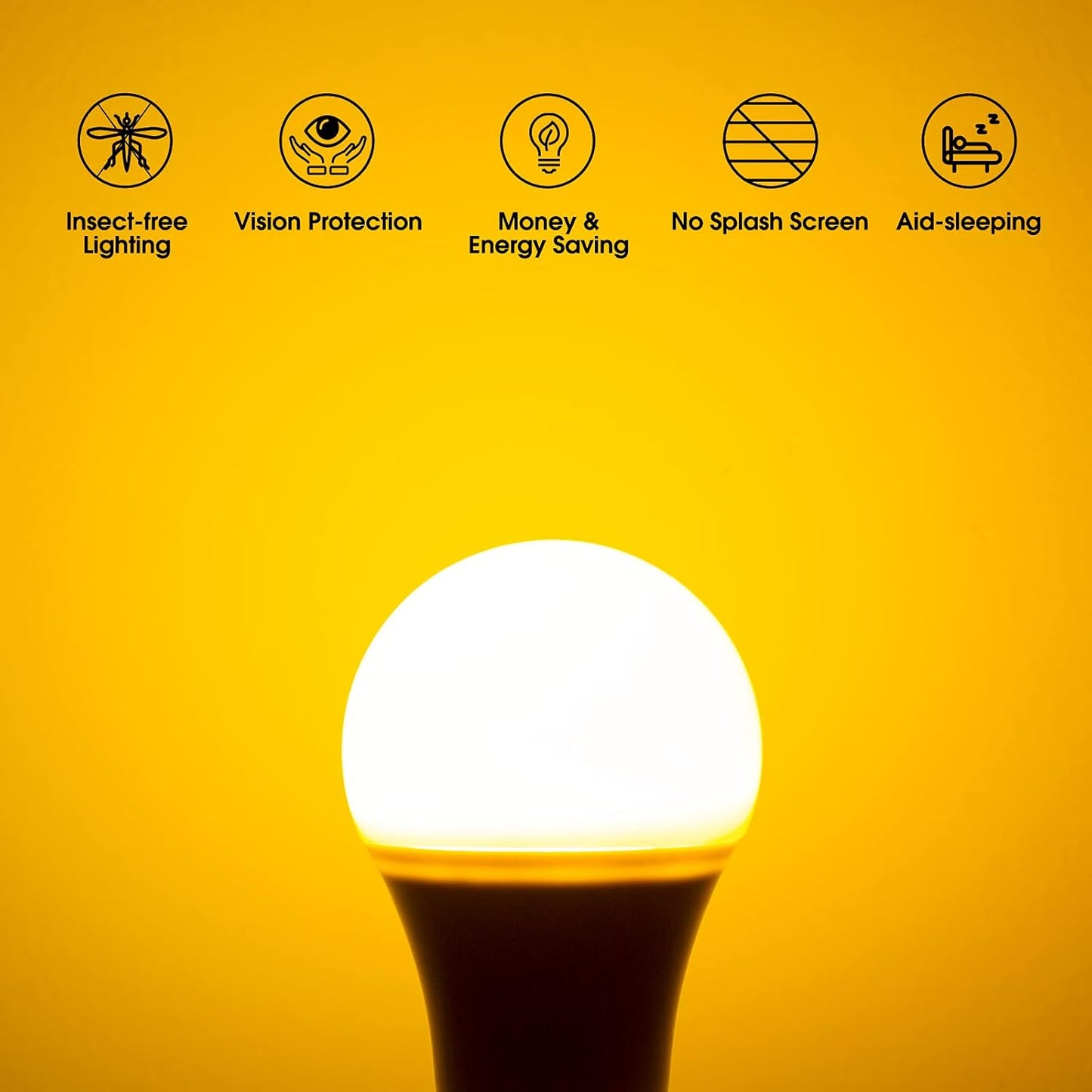 EvaStary Yellow LED Light Bulb Outdoor, 6W Bug Light Bulbs 40W Equivalent Outside, A19 LED Amber Bedroom Night Lights, Warm LEDs Hallway Lighting Decorative Lamps, 4 Pack