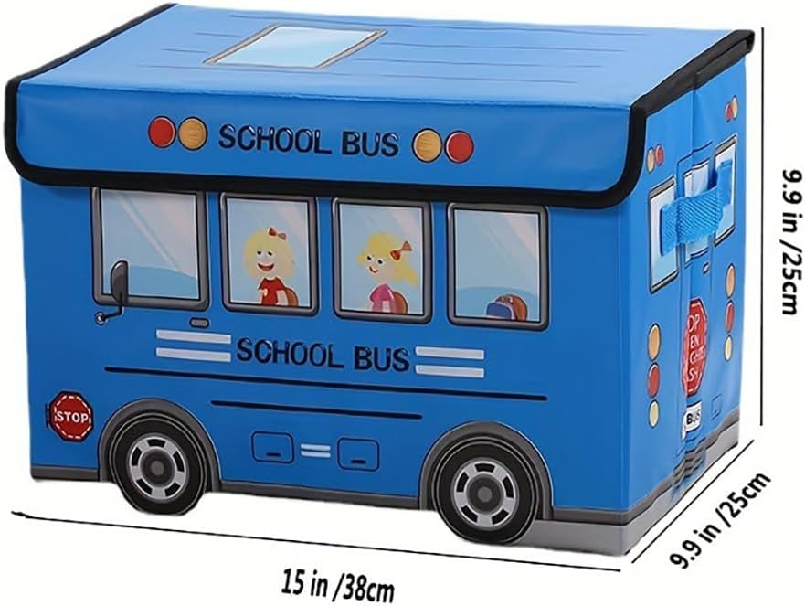 2-Pack Foldable Cartoon Storage Bins with Lids, 15x9.9x9.9 in Cute Cartoon Organizer Boxes, Dustproof Home Storage Containers, Ice Cream Truck