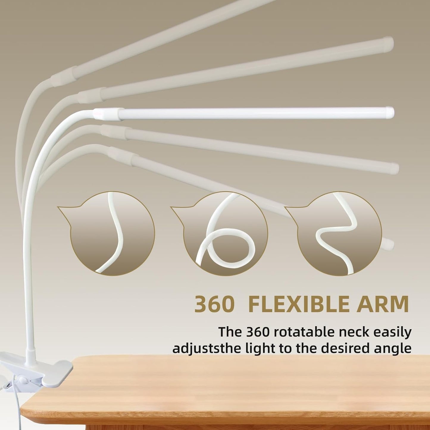 Desk Lamp with Clamp, Long Flexible Arm Clip on Lamp for Kids Reading in Bed, Easel, Make Up, Sewing Craft, Nail Tech Lamp, 3 Color Modes & 10 Brightness Levels