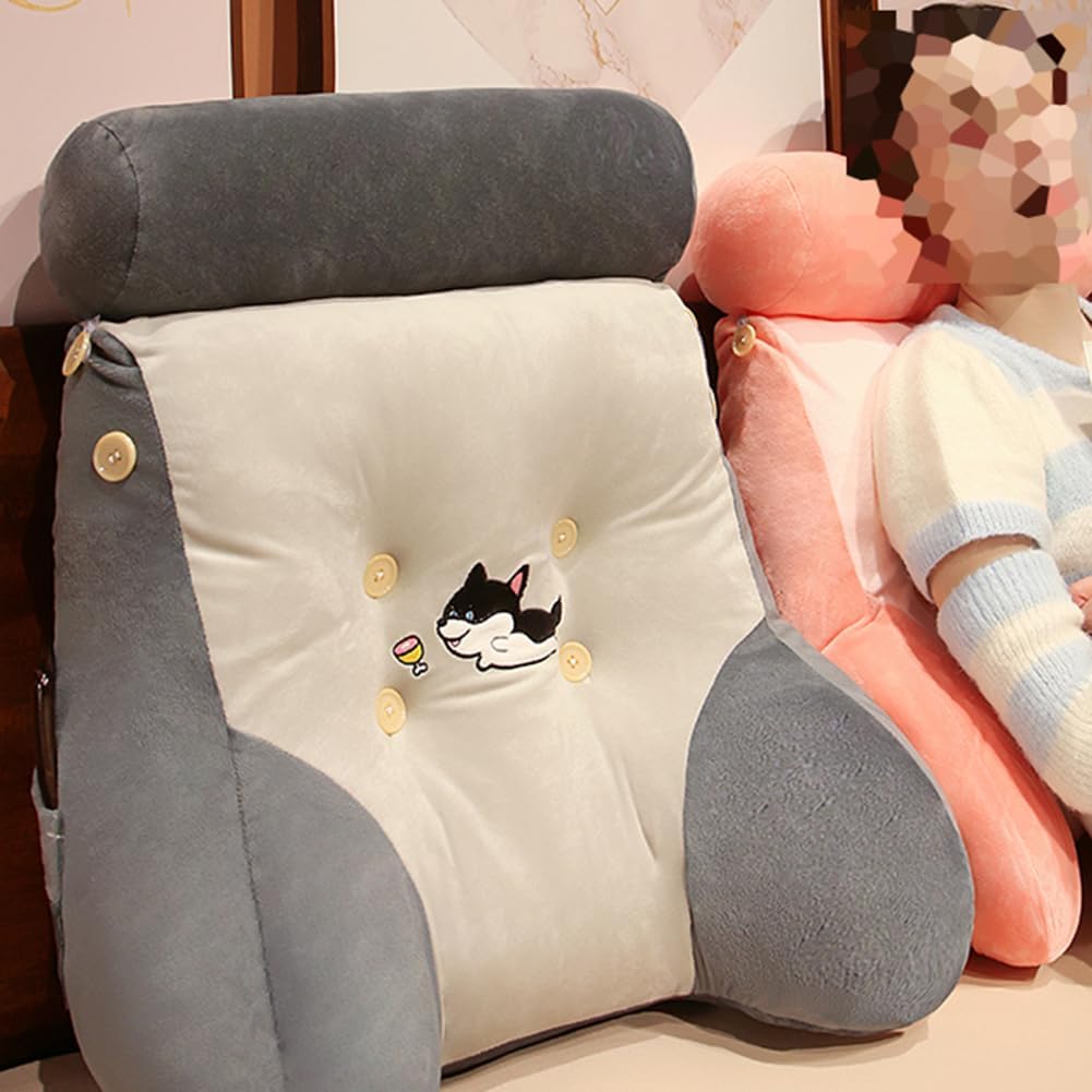 Cartoon Bed Backrest Pillow Thick Sofa Soft Reading Waist Pillow Washable Lumbar Back Cushion with Small Bolster Pillow (Gray, 45×55cm/17.7"×21.65")