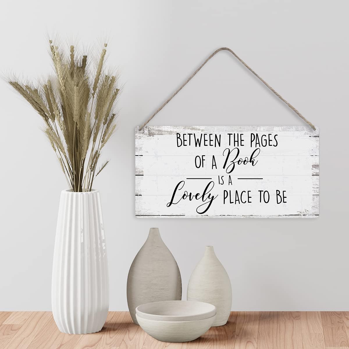 MIGUMUTU Between the Pages of a Book is a Lovely Place to be Sayings Home Wall Decor Wooden Signs Rustic Hanging Wall Plaque Sign Reading Room Present
