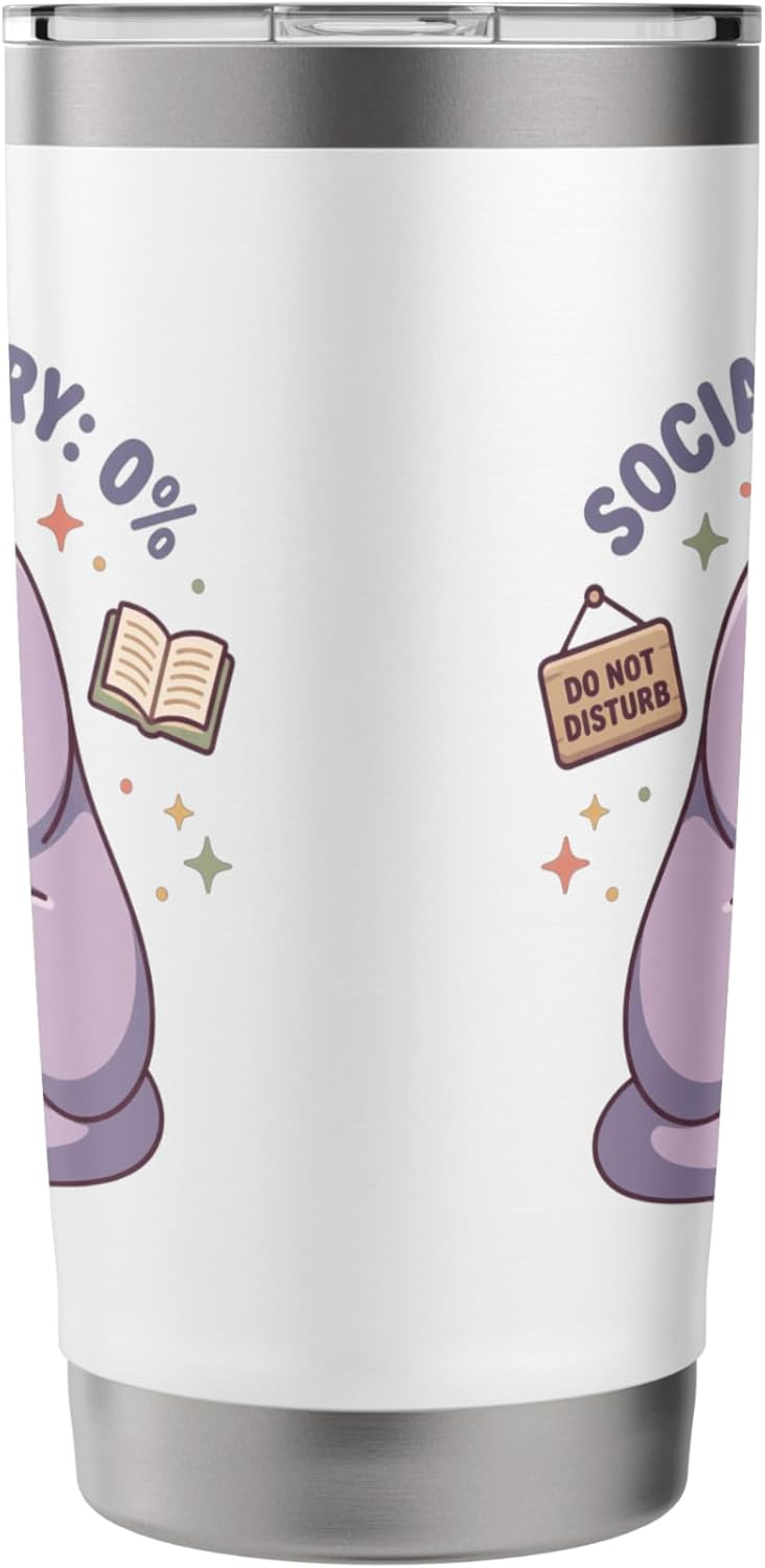 Social Battery 0 Percent Sloth Retro Kawaii Introvert Cozy Stainless Steel Insulated Tumbler