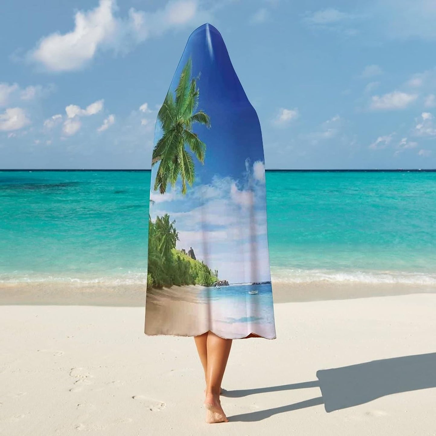 Throw Blankets, Ocean Decor Women Men Hooded Blanket, Beach Sunset Tranquil Tropic Sea Waves, Soft Warm Cozy, 40 x 50inches, Studying Reading Snuggling Napping Office, Multicolor