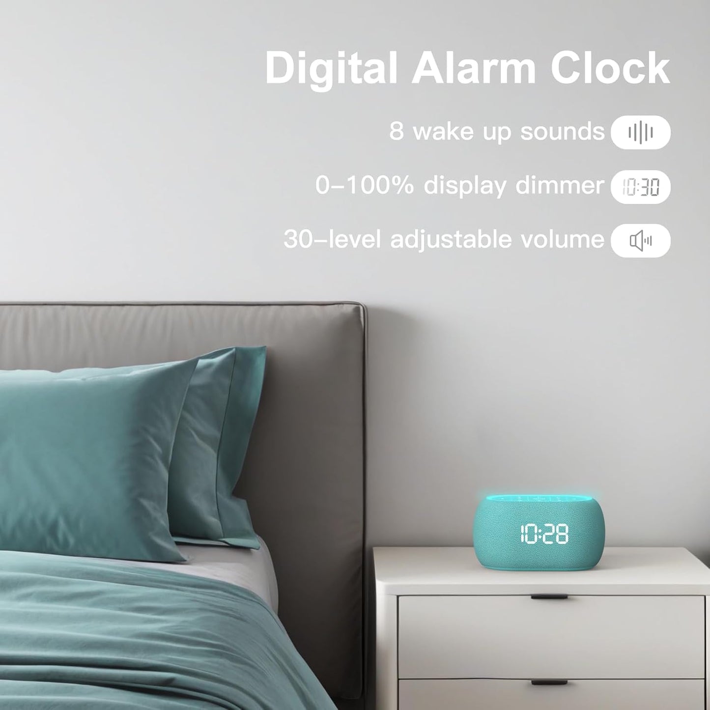 ANJANK White Noise Sound Machine Alarm Clock with HiFi Bluetooth Speaker, 21 Soothing Sounds/7 Night Lights/8 Alarm Sounds/30-Level Volume/0-100% Dimmer, Noise Maker for Boys Teens Kids Sleep, Bedroom