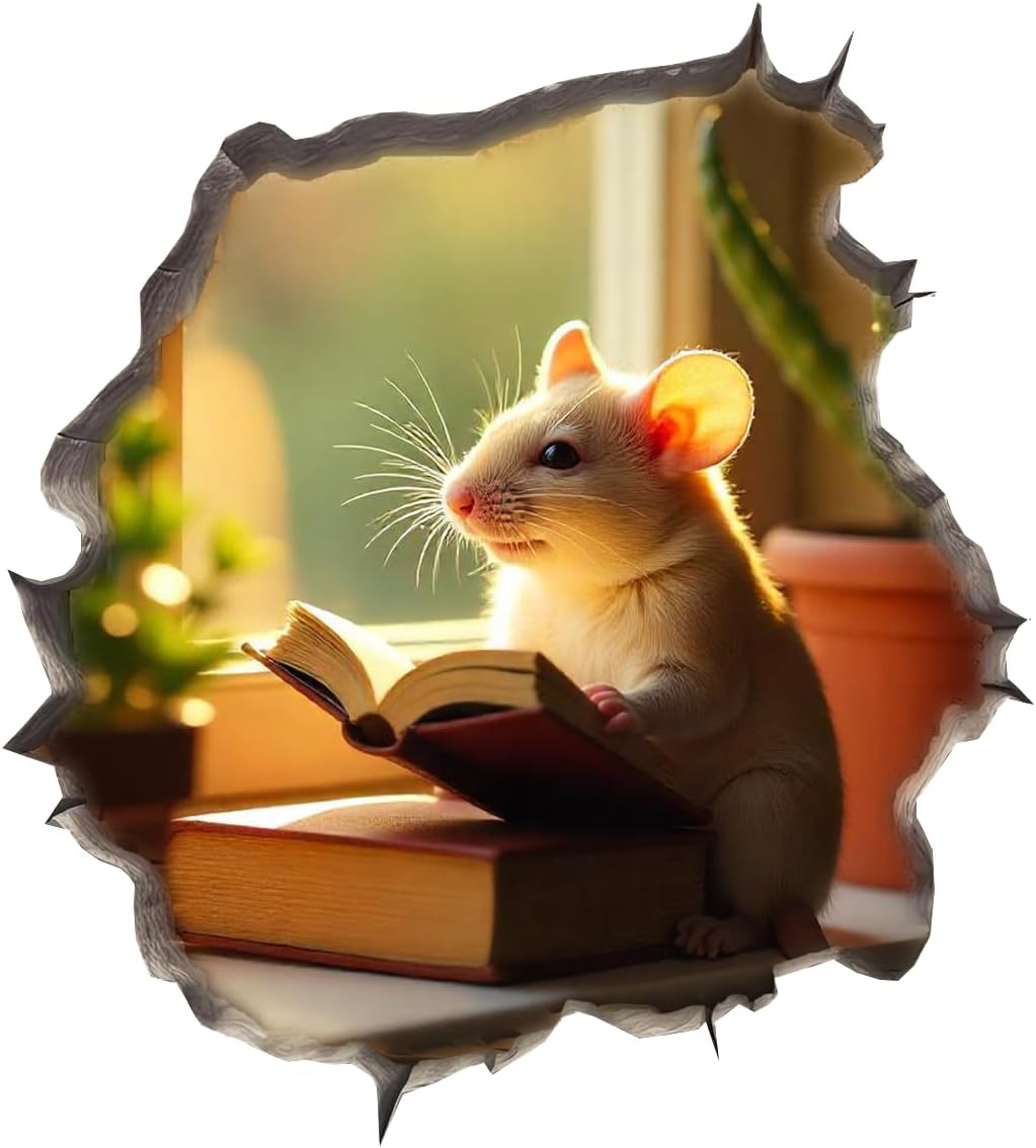 Mouse Reading Book Wall Murals Peel and Stick for Kids Room, Classroom Wall Decor - 3D Effect Wall Mural, Ideal Wall Stickers & Murals, Decorative Decal for Educational Spaces Design 27