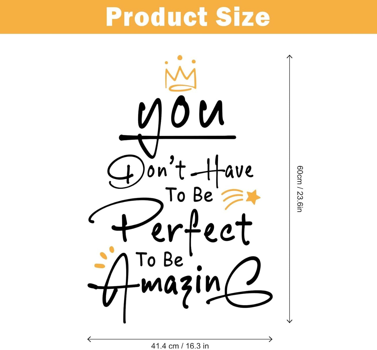 CEYAZYE Motivational Stickers - You Don't Have to Be Perfect to Be Amazing Wall Decals Peel and Stick, Inspirational Quotes Vinyl Stickers, 17×24 inch Wall Decor for Living Room Bedroom Office