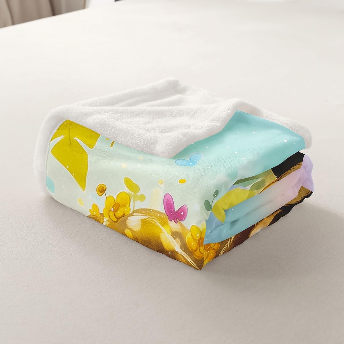 Feelyou Cute Sloth Sherpa Blanket Yellow Floral Animal Sloth Fleece Throw Blanket for Kids Boys Girls Cartoon Sloth Plush Blanket Sloth Fuzzy Blanket for Sofa Bed Couch 60"x80"