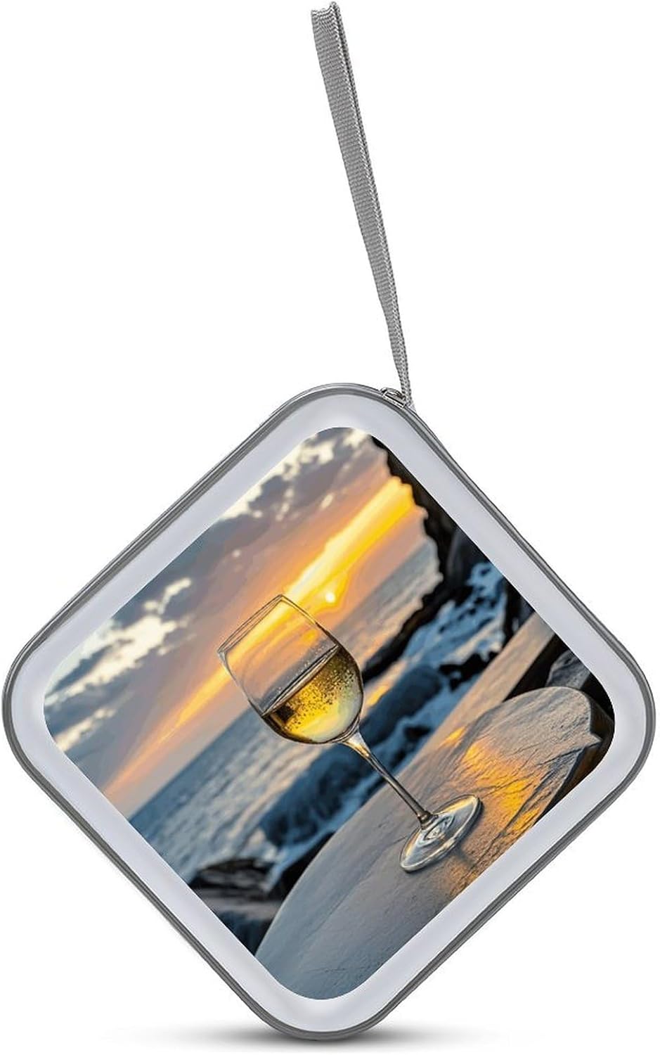 Sunset Wine Glass CD Case Portable Zipper CD Case 40 Capacity Hard Plastic DVD Cases Holder Large Storage Disc Wallet Bag for Car Home Travel DVD Collection Bag
