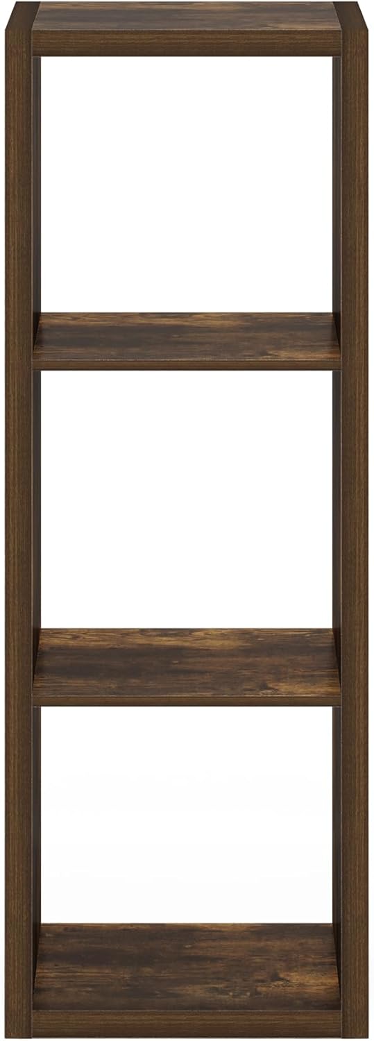 Furinno Cubicle Book Shelf, 3-Cube Bookshelf, Extra Thick Frame Horizontally & Vertically Reversible Bookcase with Open Back, 14.6" x 16" x 44", for Living Room, Bedroom, Home Office, Amber Pine