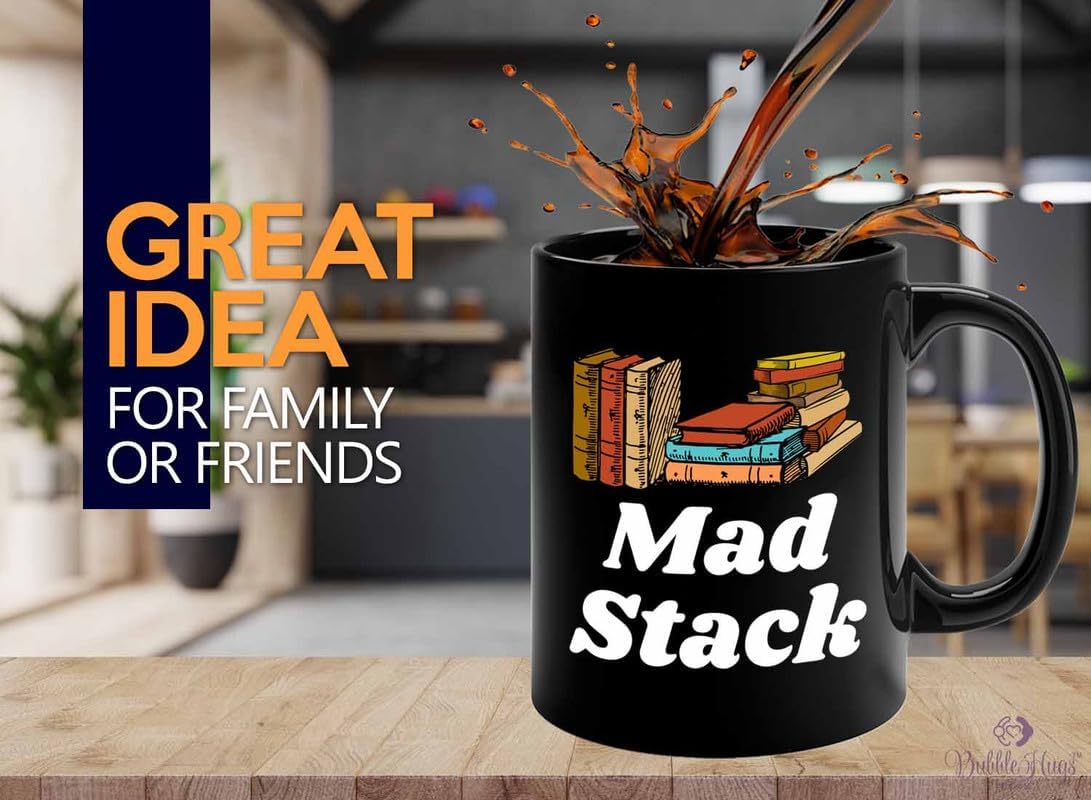 Reading Coffee Mug 11oz Black - Mad Stack - Reader Gift Bookworm Owl Lover Cat Lover Book Lover Novelist Librarian Writer