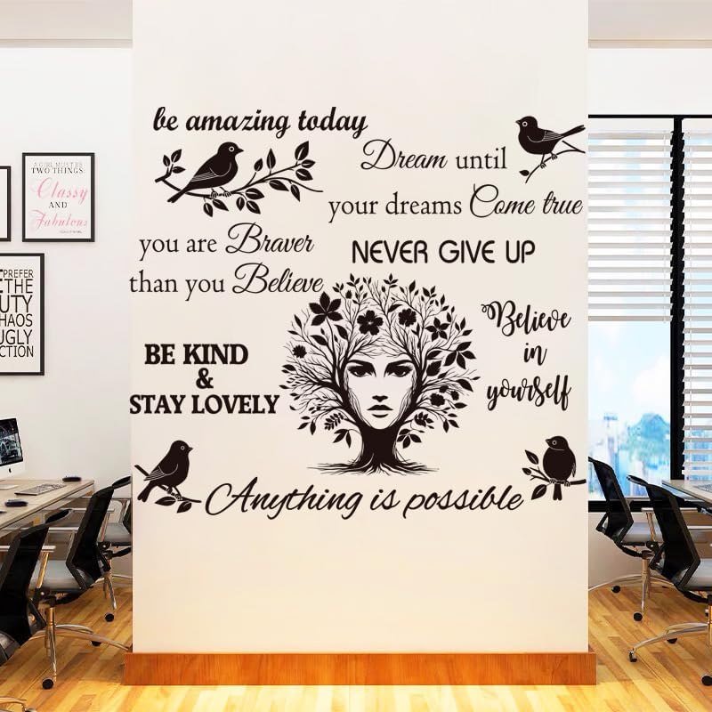 Inspirational Quote Wall Decals Vinyl Quotes Stickers Removable Positive Saying Wall Lettering Girl Tree Stickers Home Decor.