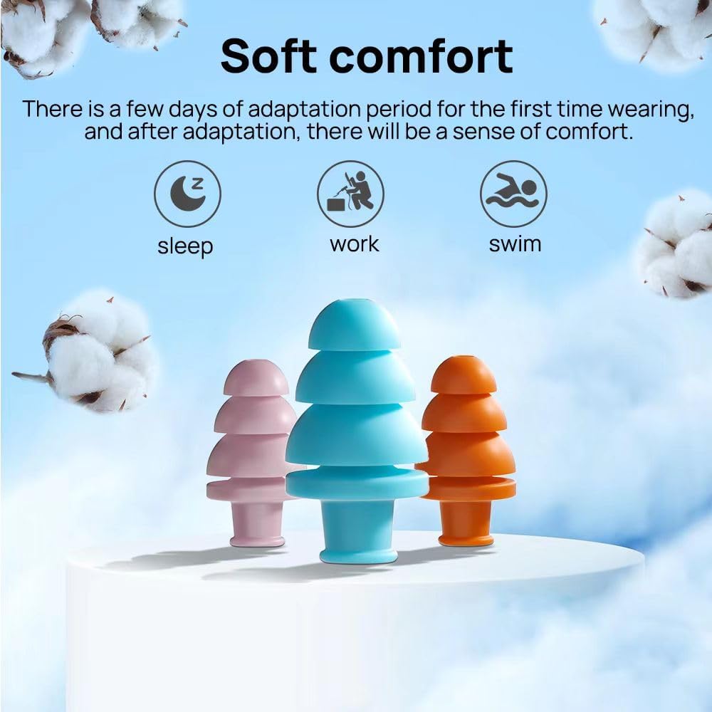 Ear Plugs for Sleeping Noise Cancelling, 10 Pairs Reusable Earplugs for Sleeping, Concert, Snoring, Travel, Work, 10 Colors, 33dB SNR