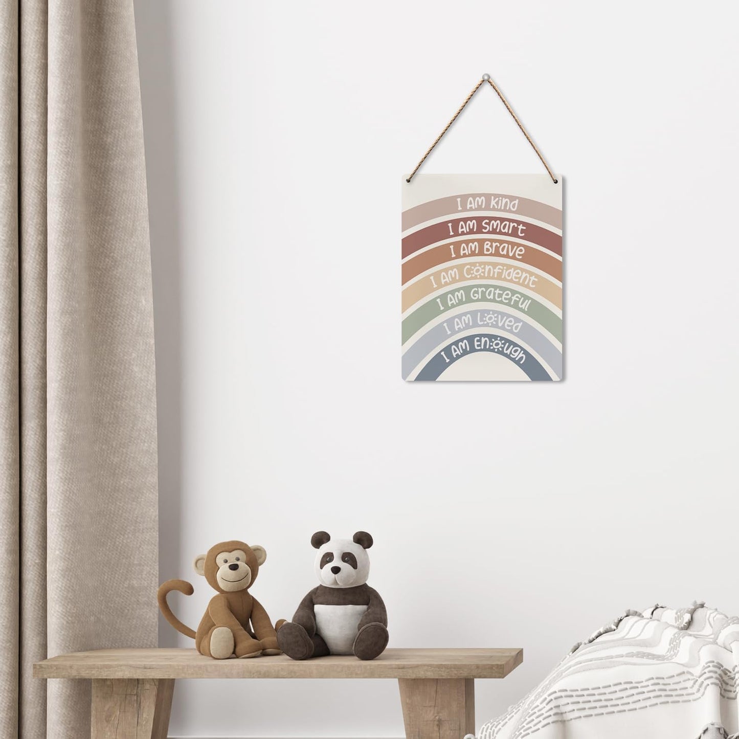 Inspirational Rainbow Nursery Wall Decor, I Am Brave Kind Wood Sign, Calming Reading Corner Wall Decor for Kids Classroom Baby Gril Teen Room 8x10 Inch