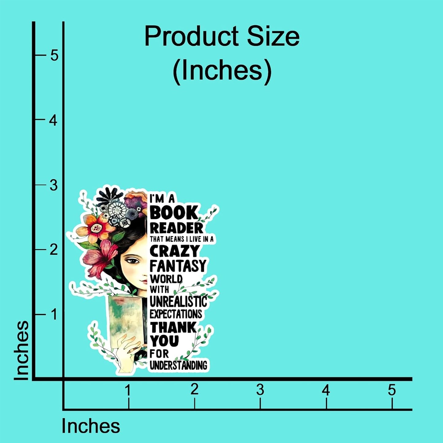 (3Pcs) I'm A Book Reader Sticker Girl and Flower Sticker Decal Waterproof Vinyl Stickers Adult for Laptop Kindle Car Tumbler Water Bottle Mug Phone Notebook Helmet - Size 3”x2,5”