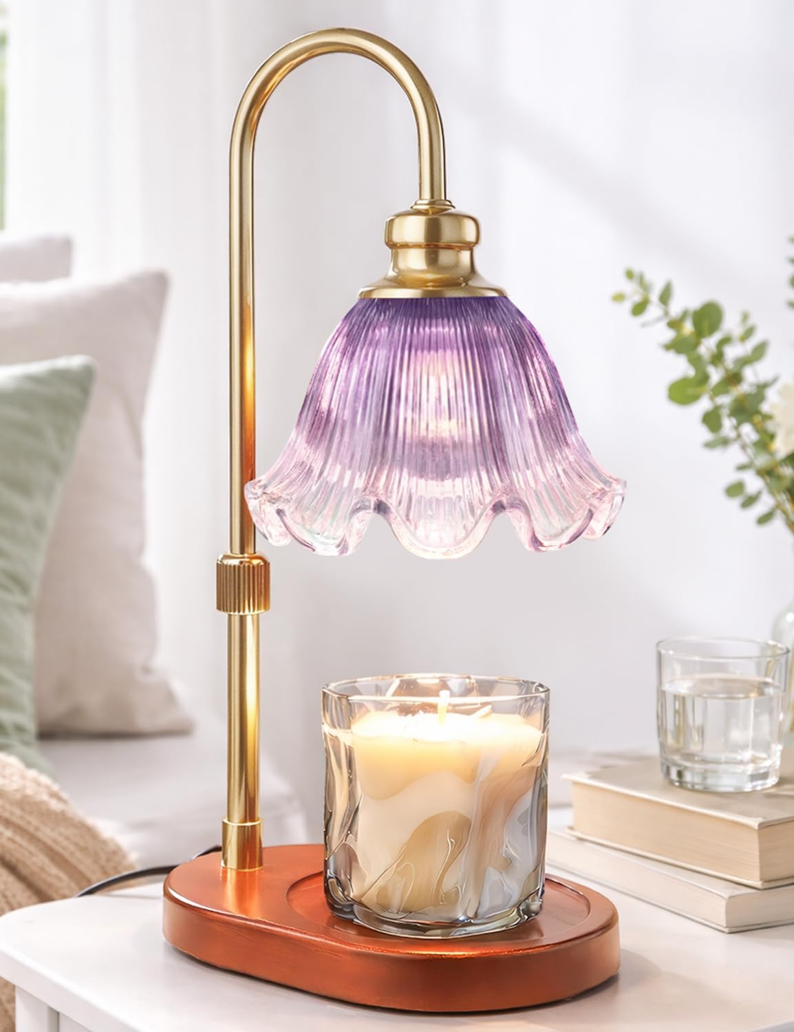Candle Warmer Lamp with Timer: Birthday Gifts for Women, House Warming Gifts New Home Decor – Height Adjustable Candle Lamp for Mom, Anniversary - Walnut Solid Wood Base, with 2 Bulbs