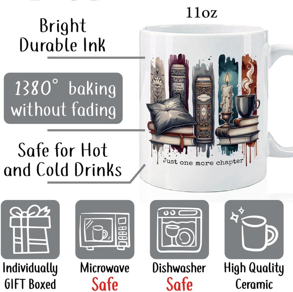 Just One More Chapter Books Mug for Book Lovers Readers Women Men, Birthday Book Gift for Bookish Bookworm Booknerd Bookaholics, Librarian Gifts 11oz