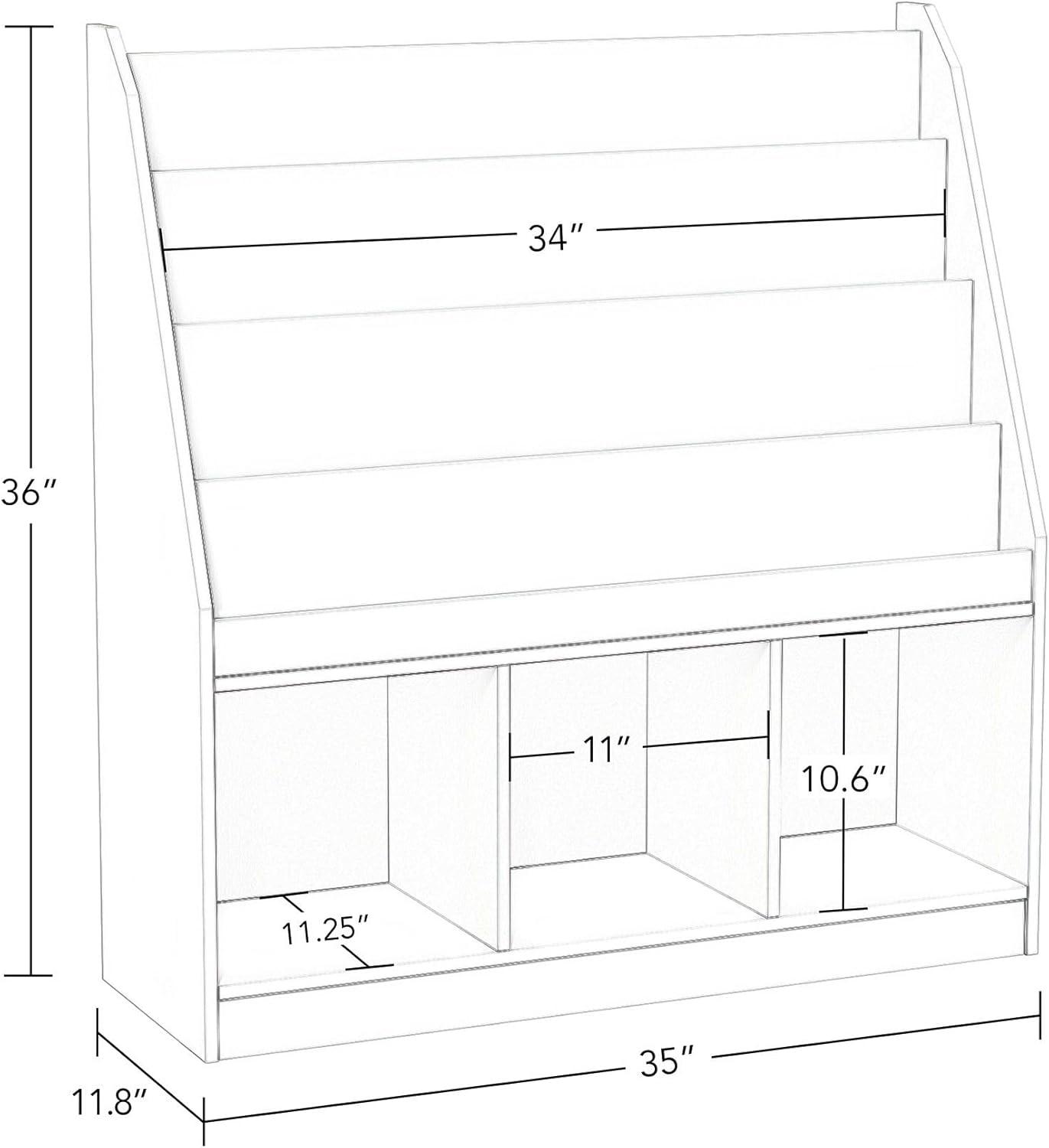 RiverRidge Kids Bookrack with Three Cubbies and 2 Aqua Bins