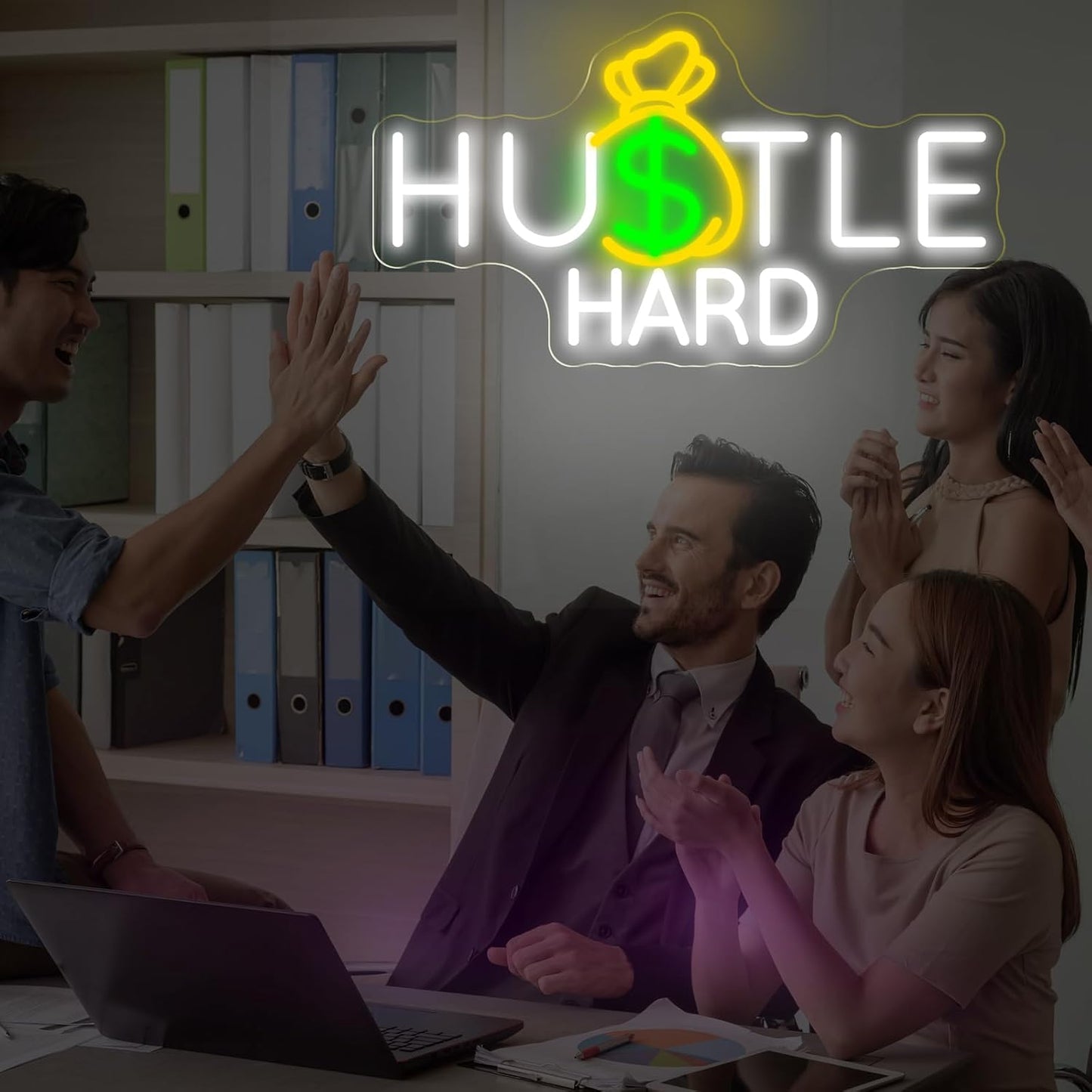 Hustle Hard Neon Sign, Hustle Hard Money Dollar LED Light, Motivational Modern Space Neon Light, Inspirational Quote Decor for Bedroom Party Man Cave Bar Decoration, Restaurant Bar Hotel Shop-16.7"