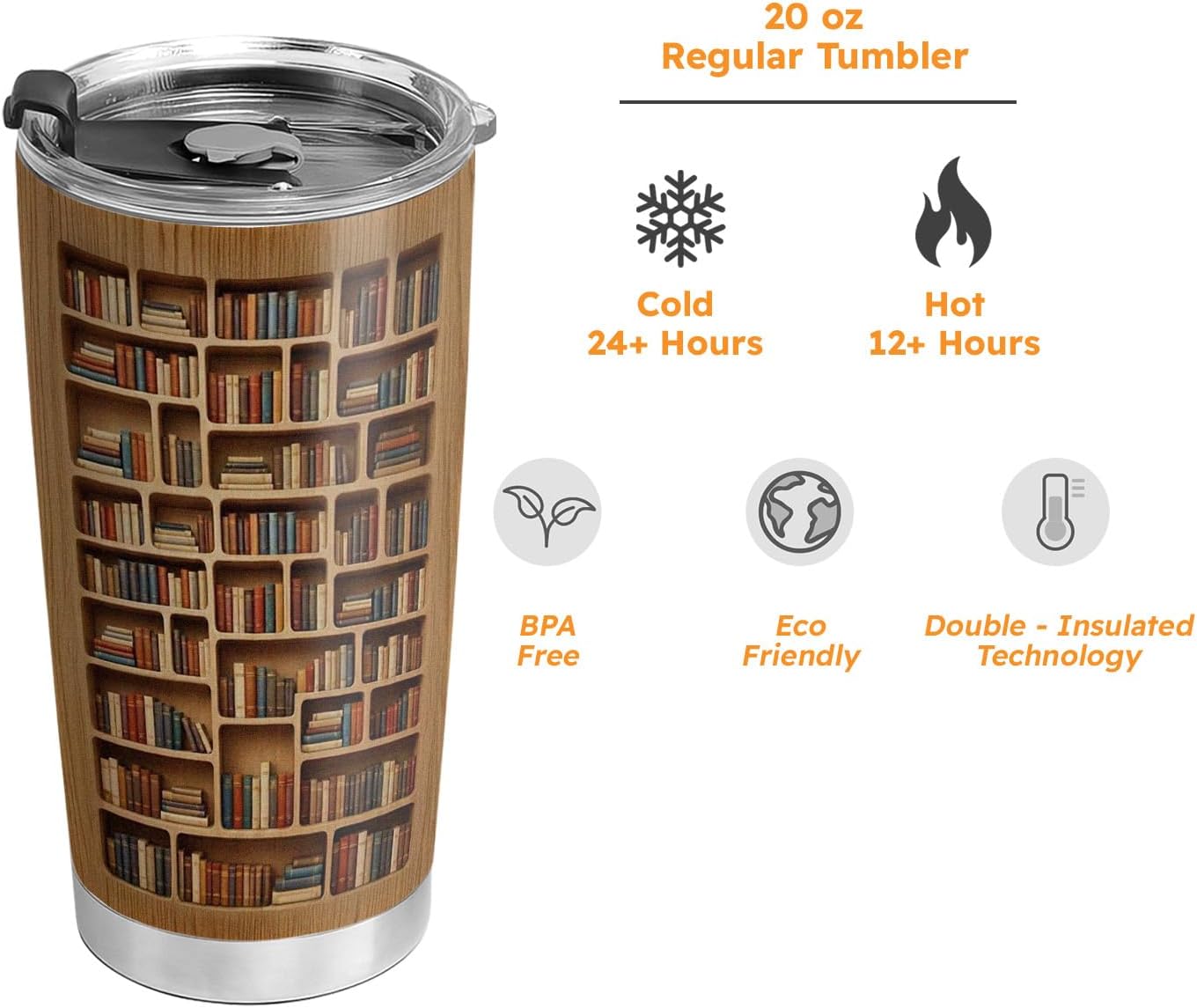 20oz Book Tumbler, Book Accessories for Reading Lovers, Bookworm, Librarian, Book Lovers Gifts, Coffee Tumbler for Women, Stainless Steel Double Wall Vacuum Insulated Coffee Mug, Travel Cup with Lid